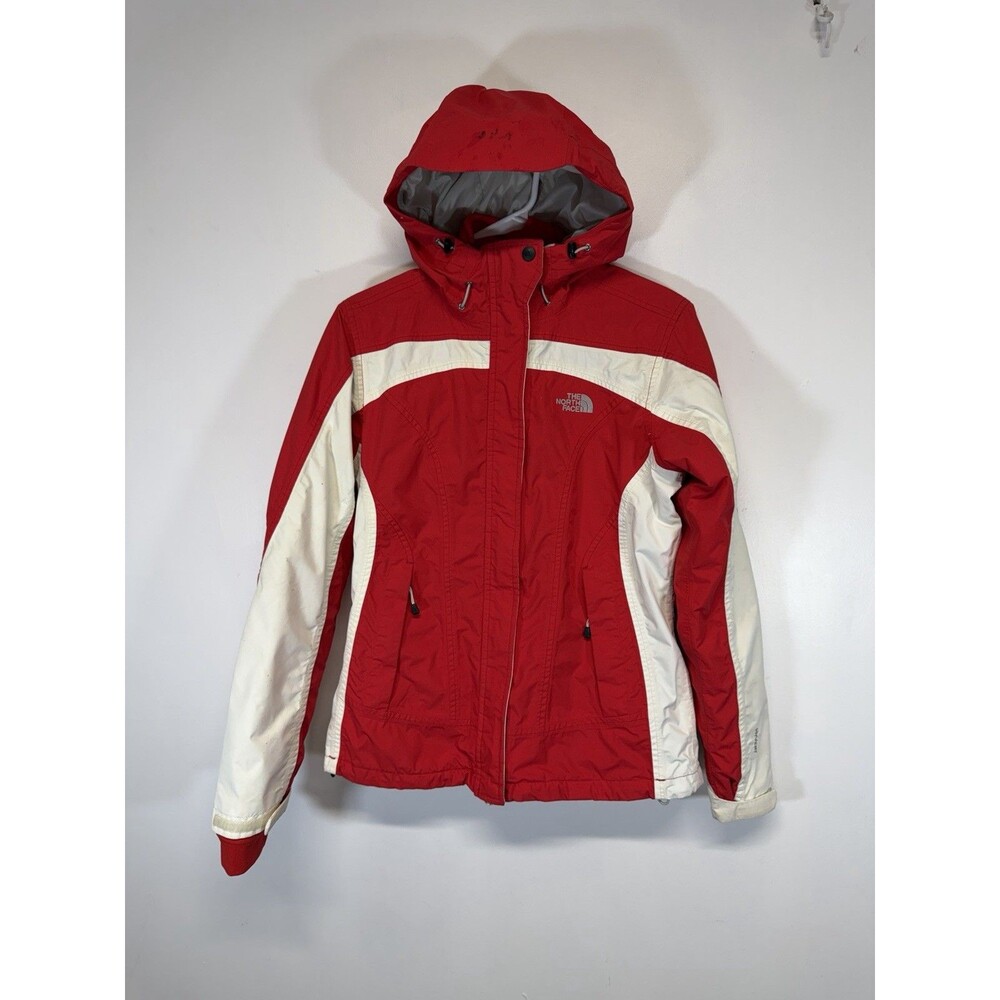 The North Face Hyvent Red White Womens Drawstring Hooded Nylon Ski Jacket Sz S